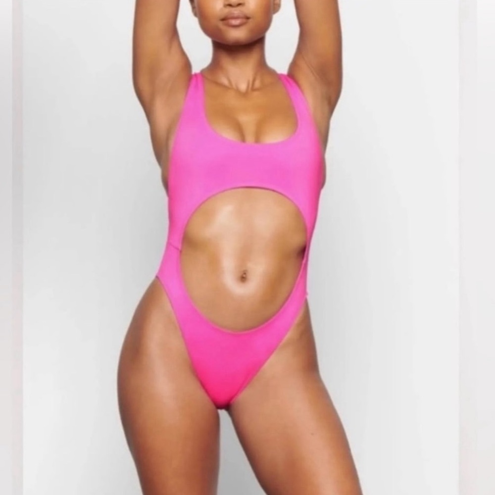 SKIMS Hot Pink Cutout One-Piece Swimsuit